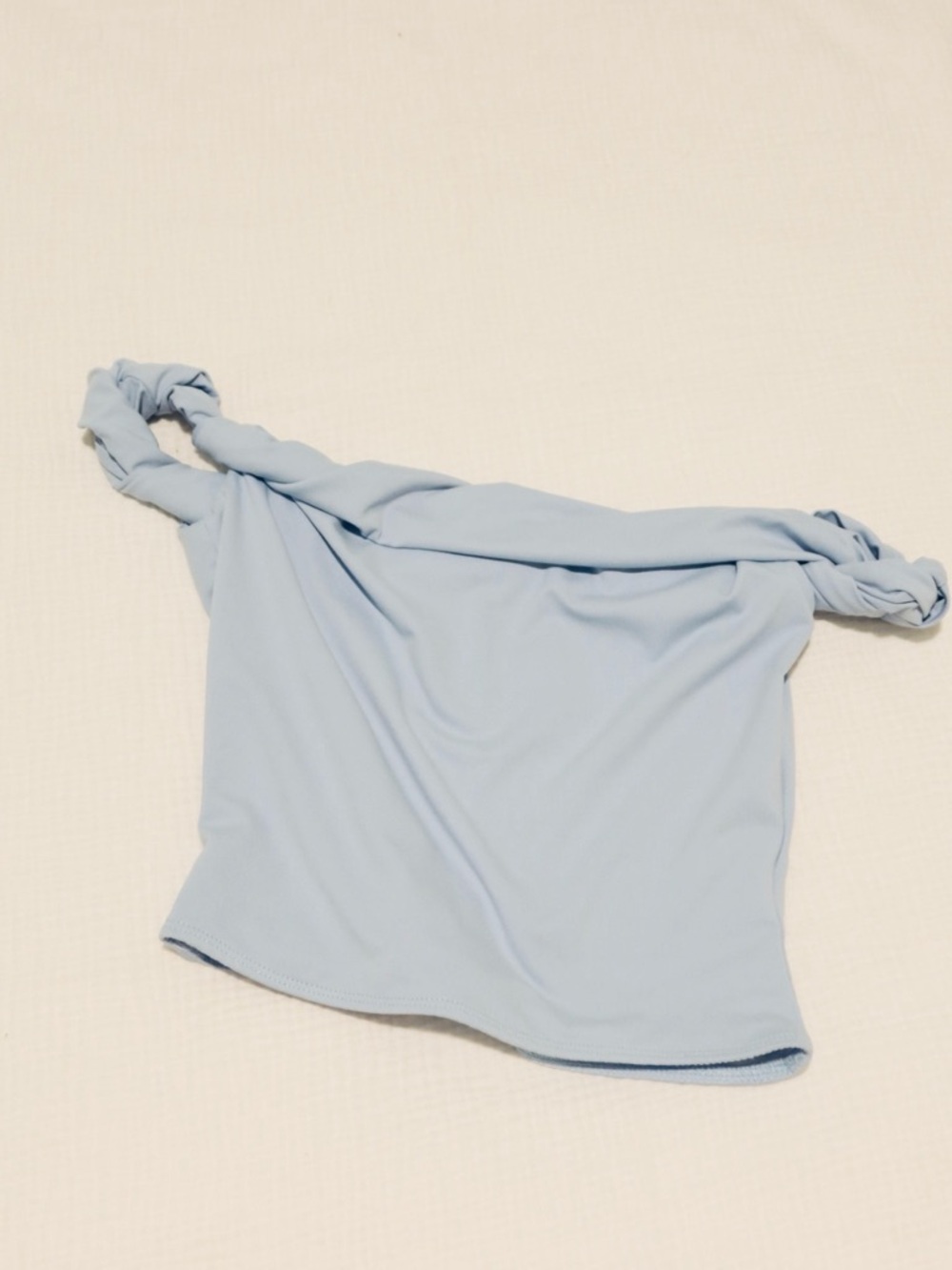 Peppermayo Light Blue One-Shoulder Knot Strap Crop Top